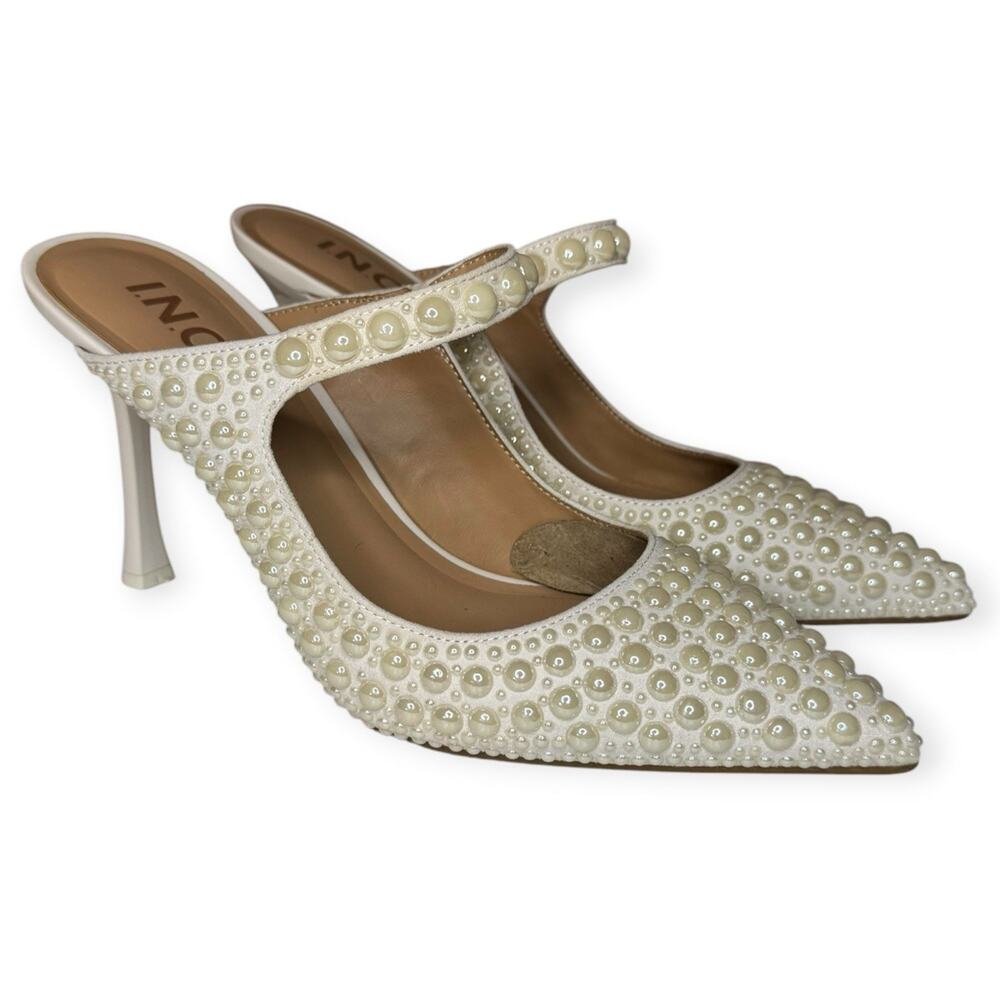 INC International Concepts Elegant Cream Pearl-Embellished Heels Size 9M